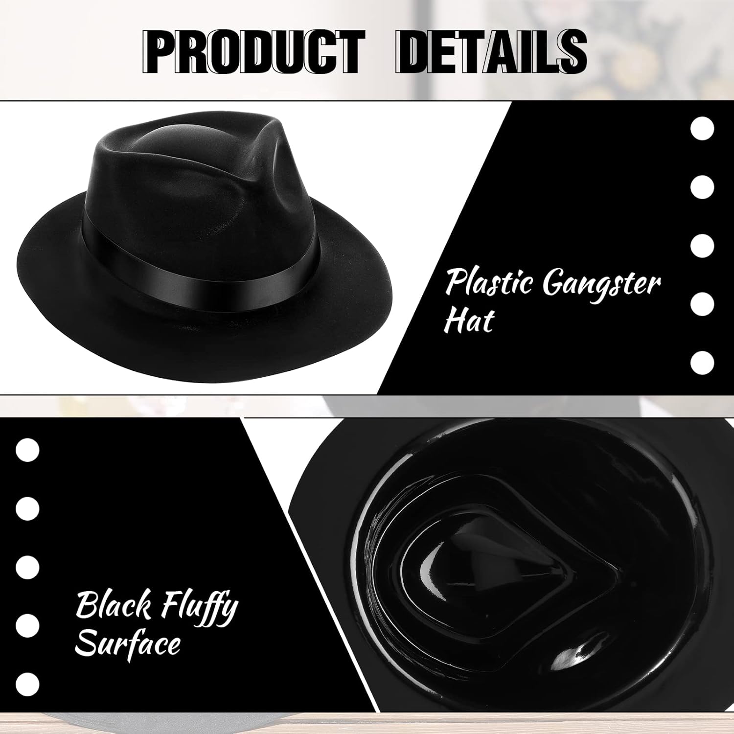 Sureio 12 Pieces Gangster Hat, Plastic Gentlemen Hats, Gangster Costume Hats for Men Women 1920s Party - Image 4