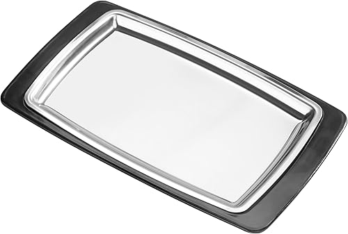 New Star Foodservice 26672 - Plato rectangular de acero inoxidable con soporte aislante, 11 x 7.25 pulgadas, color negro