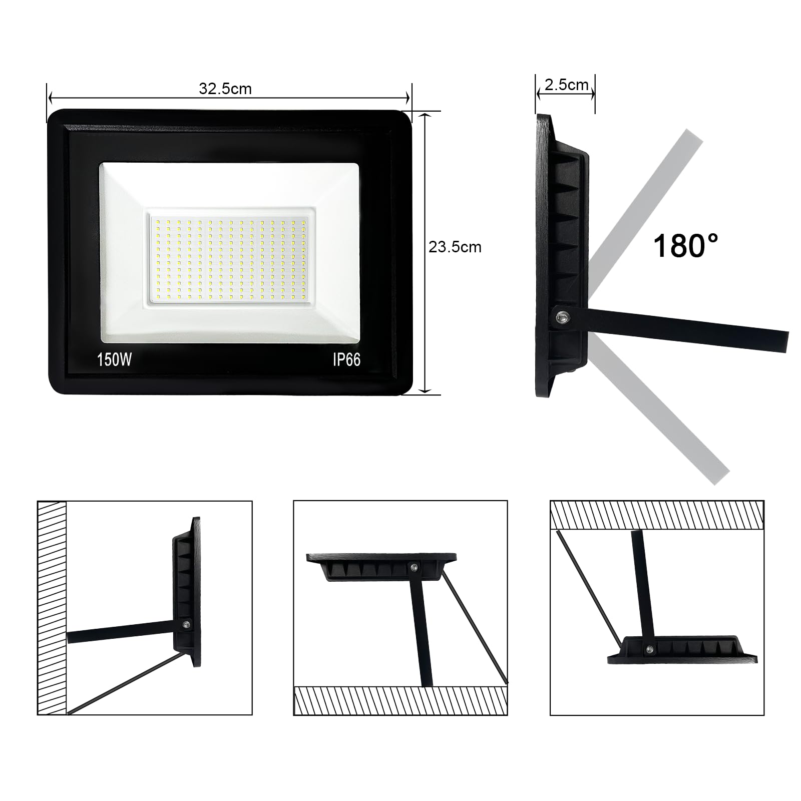 CREATESTAR LED-spot 150W 2er, LED-spot buiten met stekker, superheldere