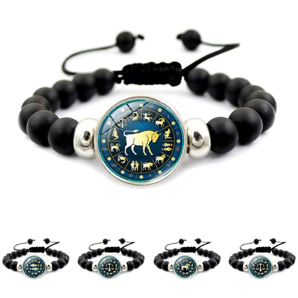 Bracciale Costellazione per Ragazze - Braccialetti Luminosi con Perline Nere per Donne, Semplice Segno Zodiacale Oroscopo Astrologia Simbolo Braccialetti Dell'Amicizia Gioielli,Acquario,22Cm
