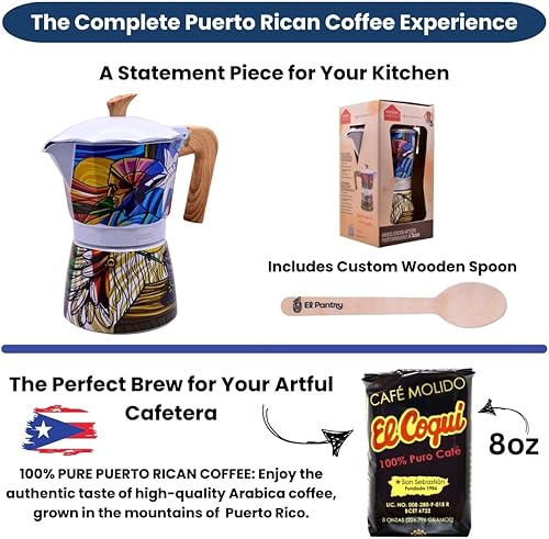 Miniatura 3 de El Pantry Paquete de cafetera de edición limitada para artistas puertorriqueños Puerto Rico Black Star Café Oro