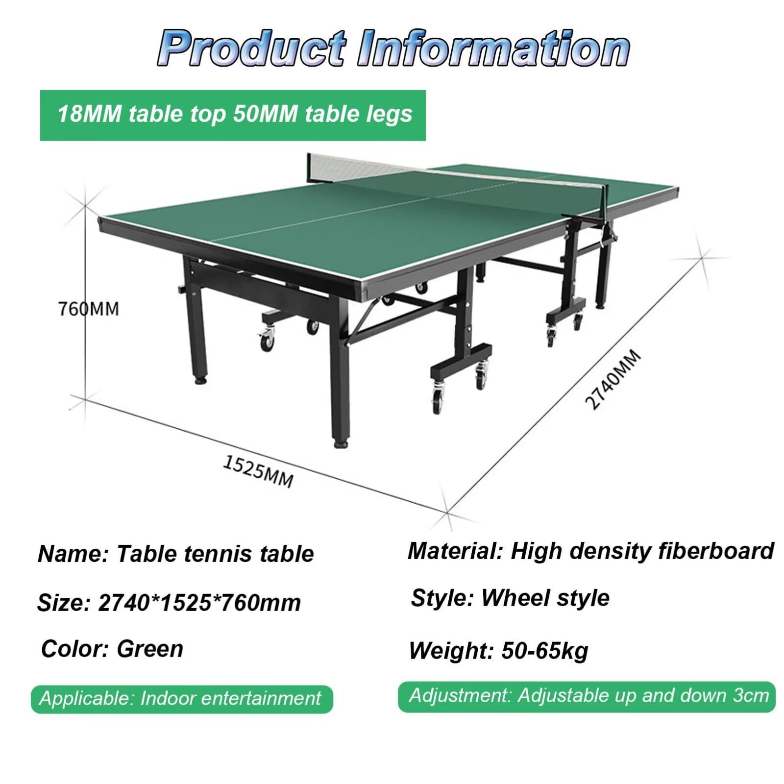 Tavolo da Ping Pong, Tavolo da Ping Pong Portatile per Interni ed Esterni con 8 Ruote, Palline e Rete, Tavolo Professionale Pieghevole di Dimensioni Standard, Resistente 274 x 155 x 76 cm, f