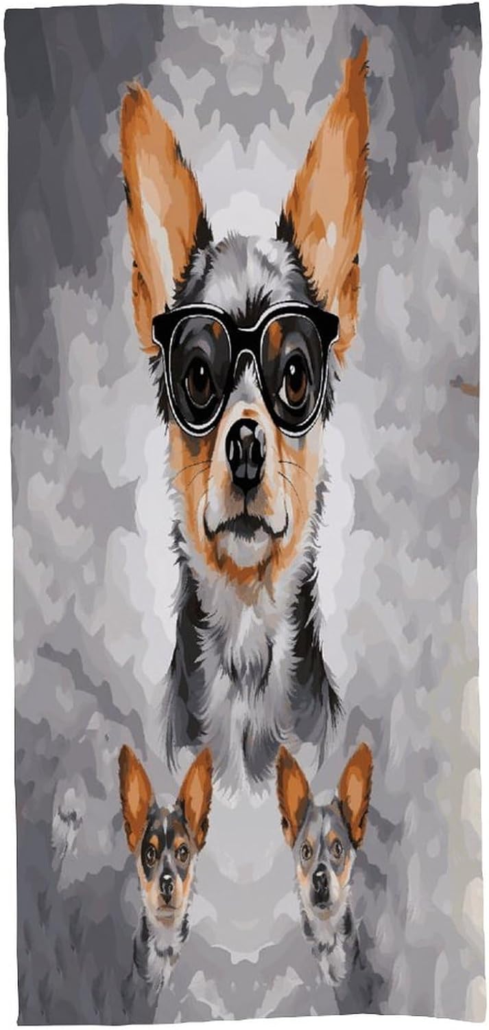 Chihuahua Dog Glasses Towel Vacation Accessories Essentials Soft Lighterweight，Bath Towel for Adults Women Men，Bath Towels Gift for All Occasions, Machine Washable.