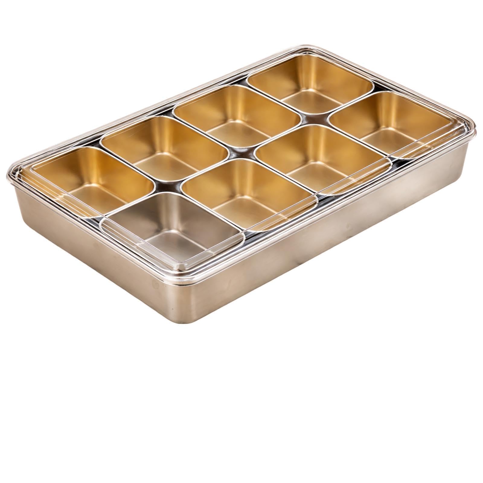 8-Fach-Edelstahl-Yakumi-Pan, je 20,29 oz / 600 ml, mit Klarsichtdeckel und Löffel, Mise-en-Place-Behälter, Gewürzbehälter für Boba Tea, Ice Jelly, Bubble Tea Shops, für Zutaten und Toppings