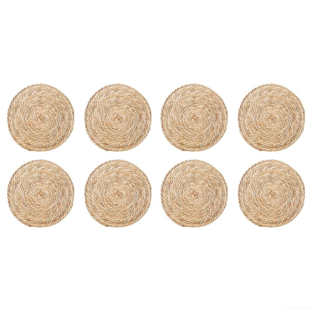 Tovagliette rotonde in paglia intrecciata, isolamento termico, decorazione per la tavola della fattoria bohémien, 33 cm e 35 cm, per sala da pranzo, feste di nozze, uso esterno, confezione