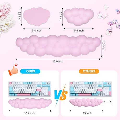 Miniatura 2 de JIKIOU Reposamuñecas para teclado Cloud de cuero, reposamuñecas con base de poliuretano antideslizante, cómodo reposamuñecas de espuma viscoelástica