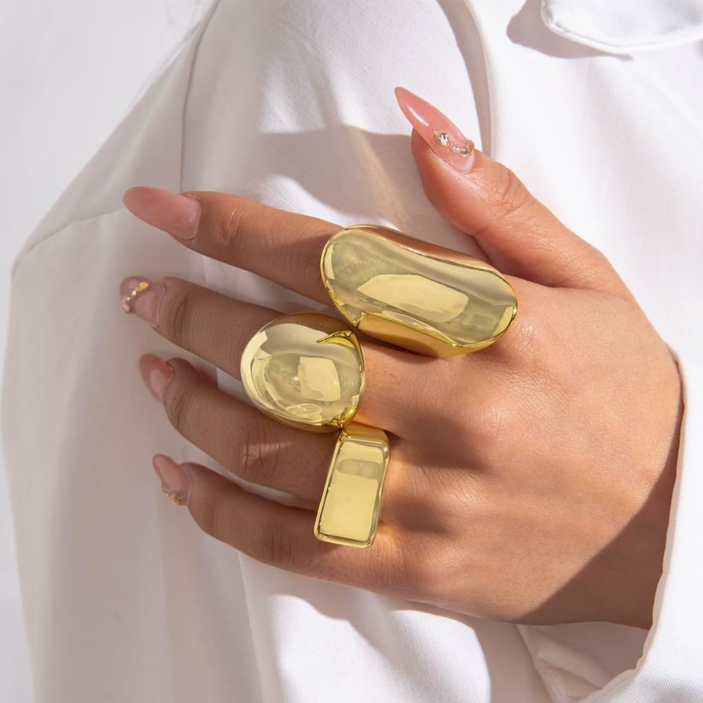Anillos gruesos para mujer, diseño geométrico, apilable, exagerado, grande, cúpula grande, juego de anillos estéticos de moda para todos los días, Grande, Aleación de acero, Sin piedras 2