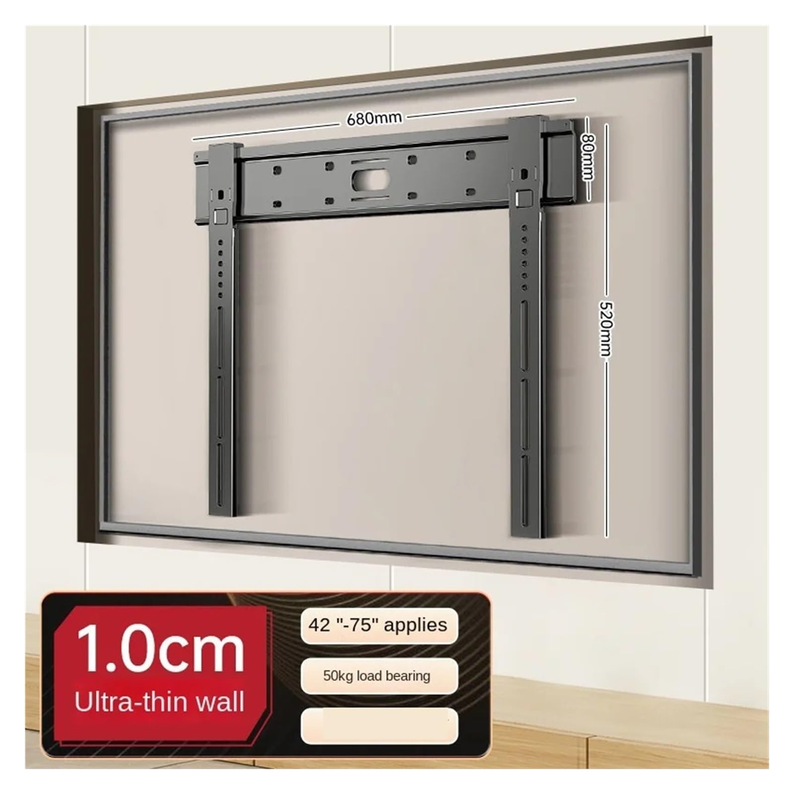 Supporto Da Parete Universale Ultra Sottile for TV for Schermi Piatti/curvi Da 26-90", Staffa for TV, Carico Massimo 80 Kg, Compatibile Con VESA, Supporto TV 100x100-800x400 Mm Sostituisci(42-75in)