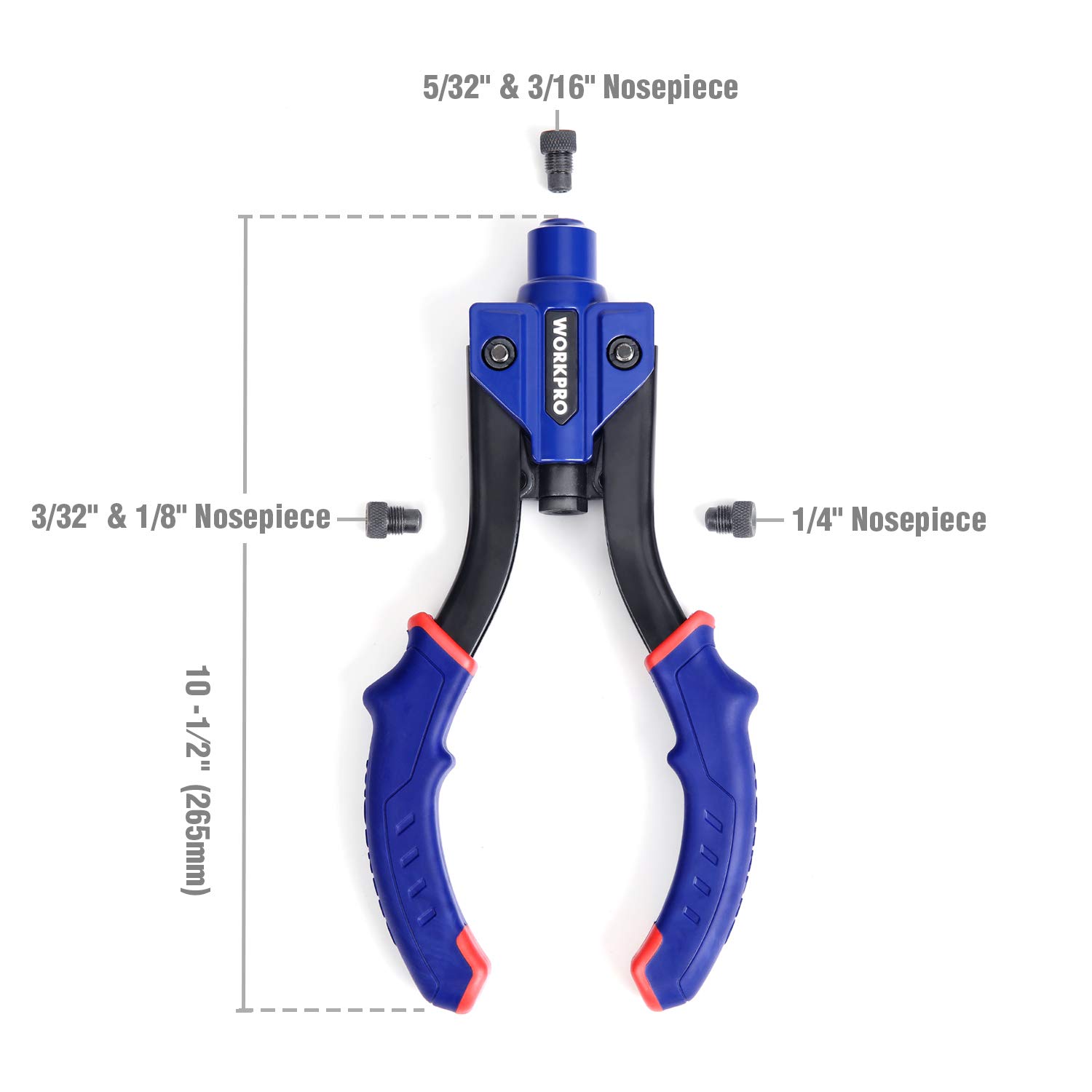 WORKPRO 10Inch Pop Rivet Gun, Heavy Duty Riveter with 3