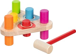 goki 58339 Hammer Bench Rainbow Colours Wooden Triangular Wooden Toy for Children, Motor Skills Toy with 6 Blocks and Hammer, Educational Learning Toy, Made in Germany, Set of 7, from 1 Year