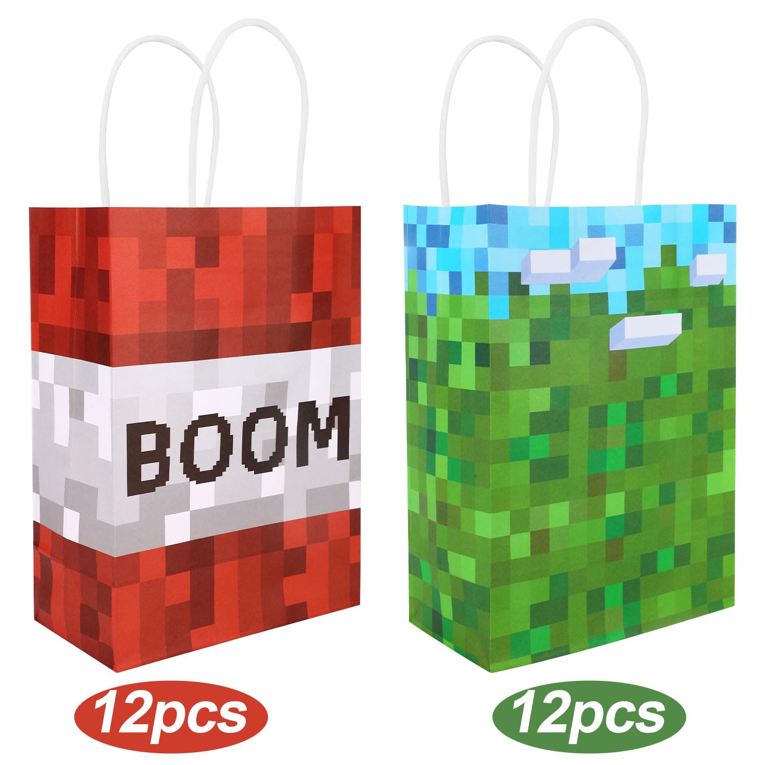 16 Pcs Pixel Theme Gift Box Bags, Pixel Miner Party Favors Decorations Gift Boxes - View #5