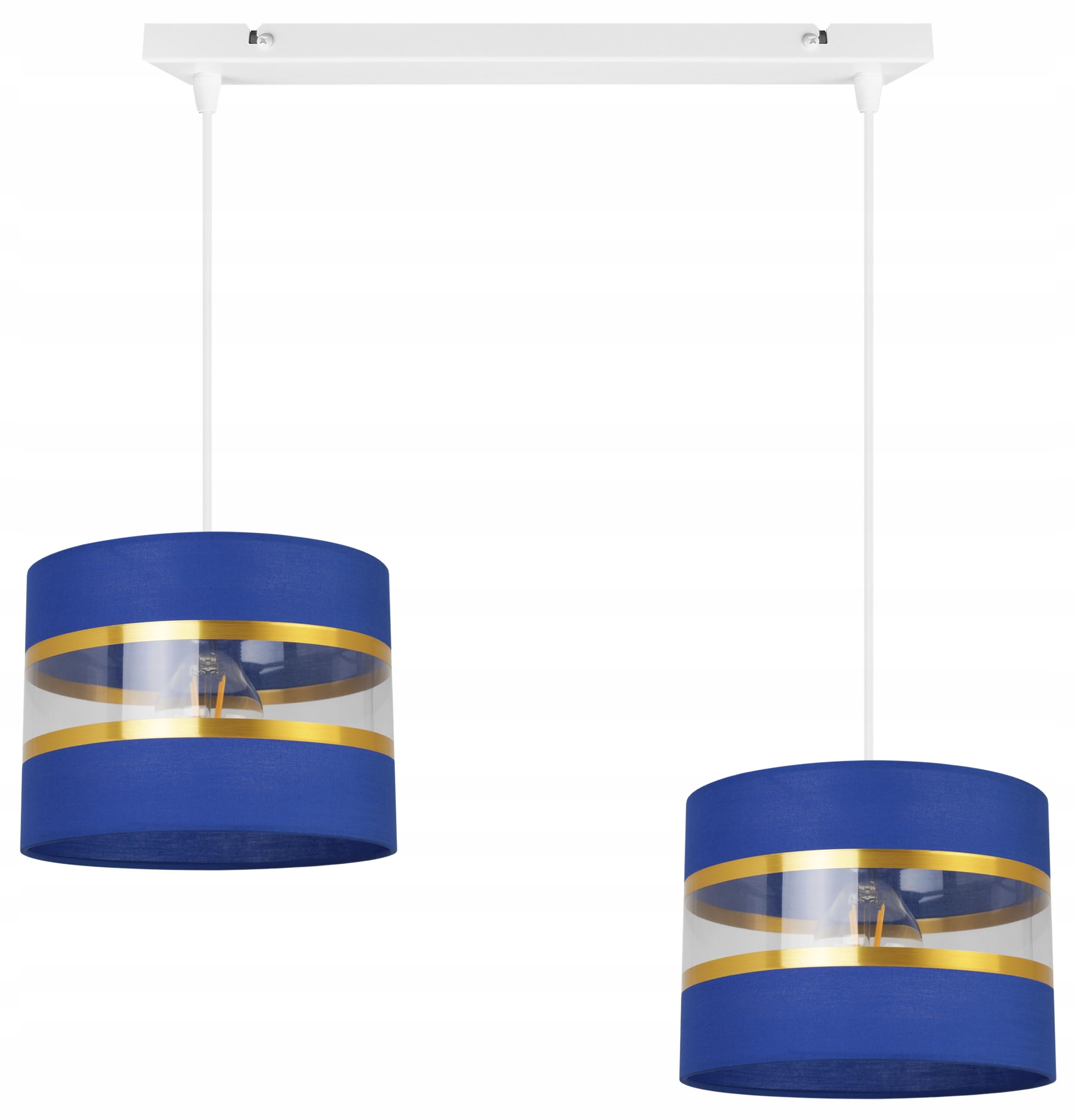 Plafonnier élégant Light-Home - Lustre de plafond moderne pour chambre à coucher, salon et cuisine, style glamour - E27 avec 2 points de lumière - tissu abat-jour 20 cm - blanc et bleu marine