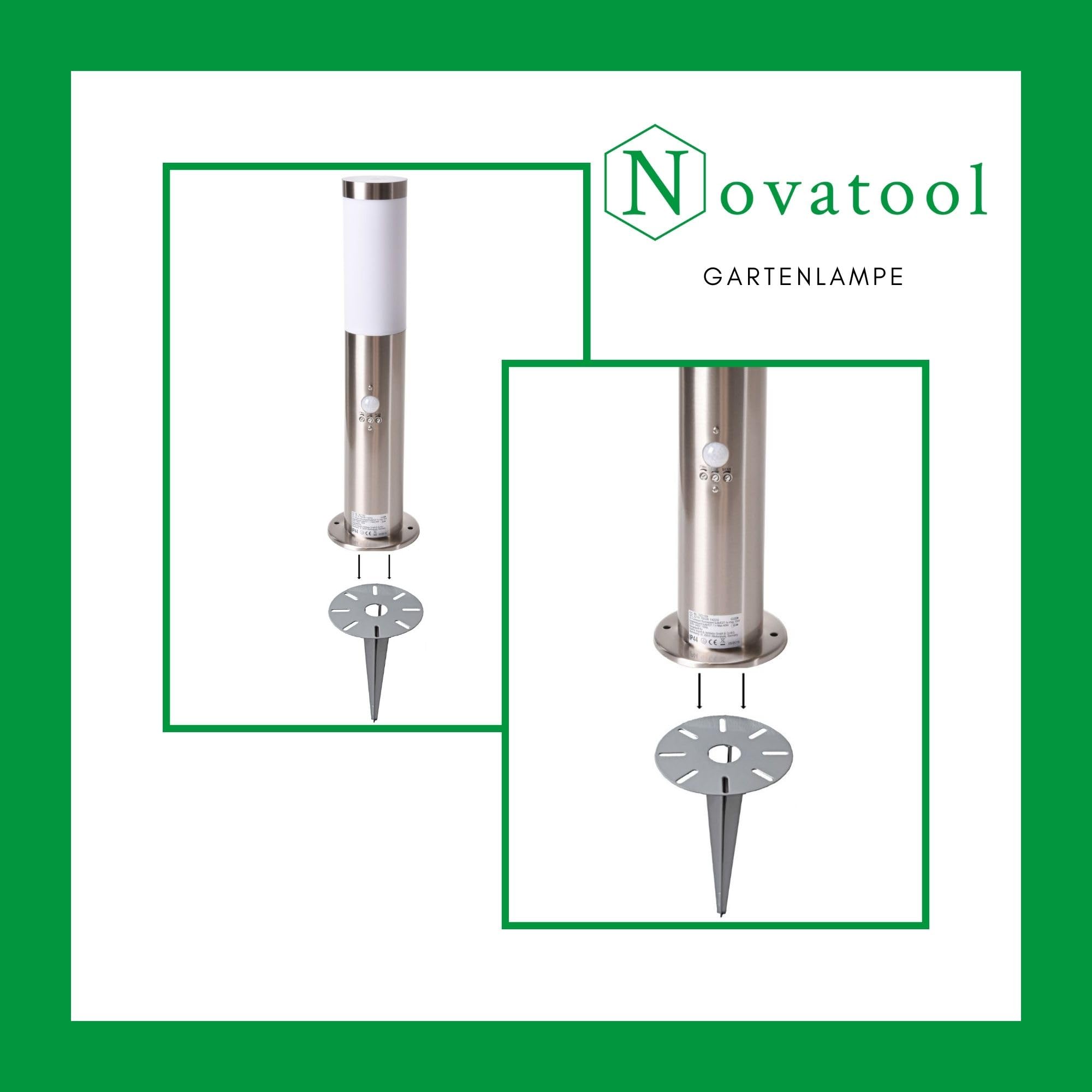 Novatool Wegeleuchten I 45 cm + 80 cm + 110 cm I mit Bewegungsmelder I mit Erdspieß I Edelstahl I IP44 I E27 Sockel I Wegebeleuchtung aussen Aussenleuchten Garten Standleuchte Gartenleuchte stehend