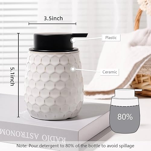 Miniatura 2 de Dispensador de jabón, dispensador de jabón de manos líquido de cerámica de 13 onzas con diseño de panal para cocina o baño, dispensador de loción