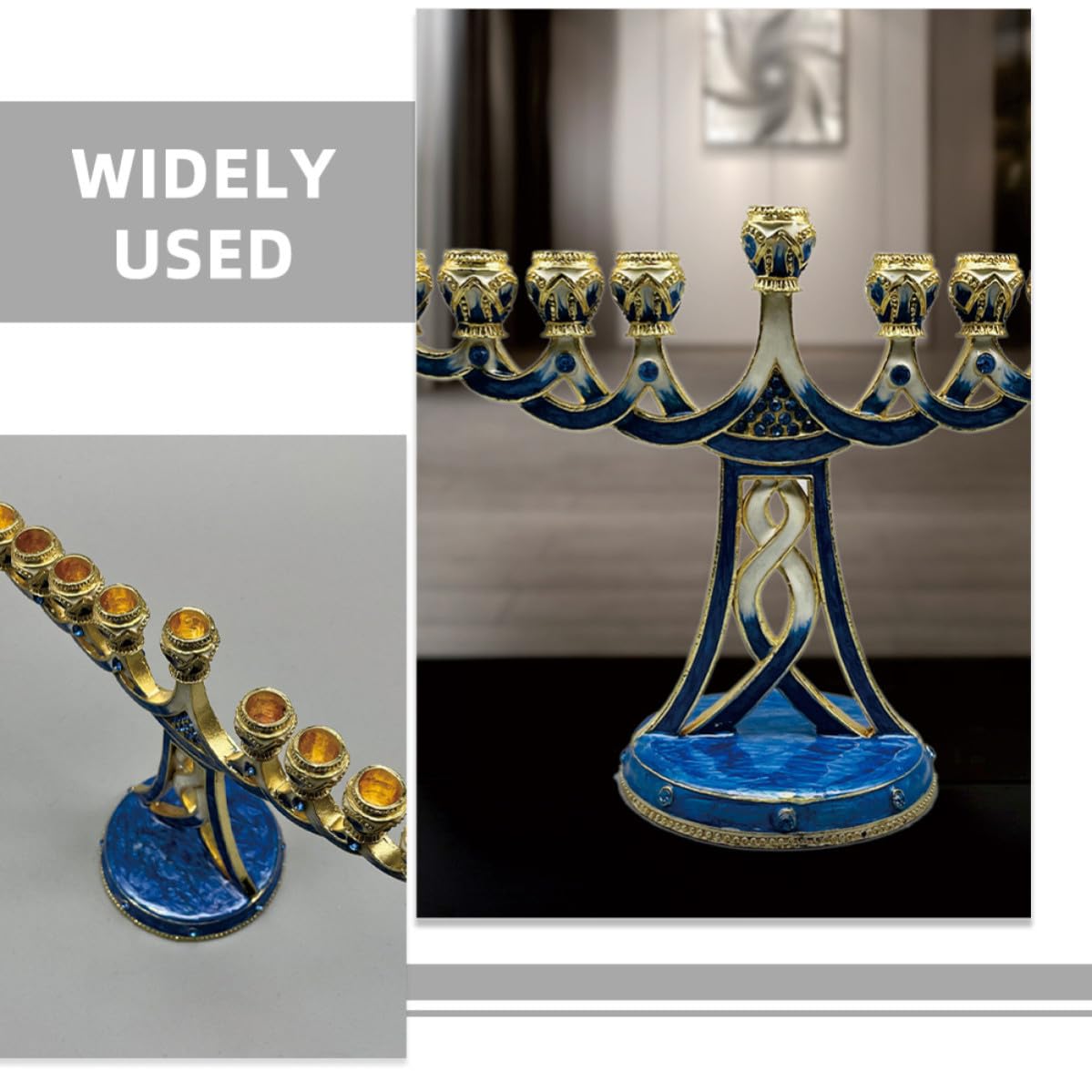 Menorah Candelabro Vintage a 9 Bracci in Metallo Blu