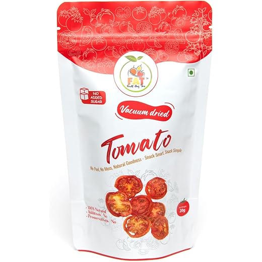 FAT Furits Any Time Vacuum Dried Tomatoes The Red Jewel, Tomatoes Reinvented with Health in Every Bite (20gm, Pack of 1)