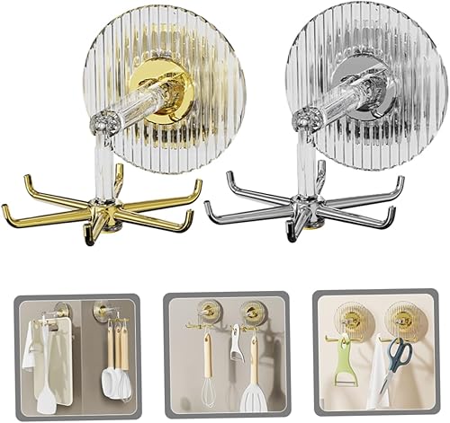 Miniatura 3 de 2 ganchos de succión resistentes giratorios para utensilios de cocina, organizador transparente montado en la pared, sin taladro, ganchos colgantes