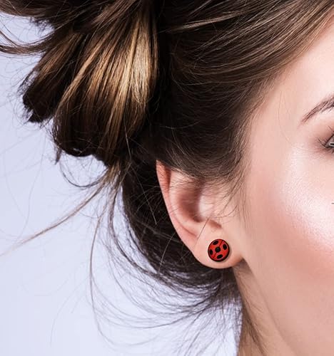 Miniatura 4 de Pendientes de mariquita de acero inoxidable quirúrgico 316L, aretes de botón redondo de 0.394 in