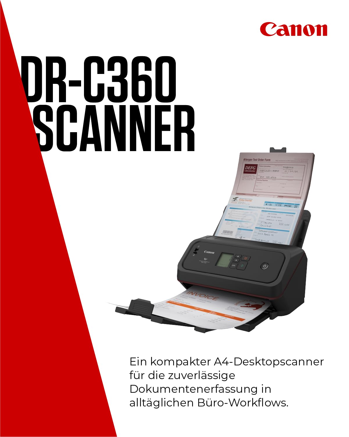 Canon imageFORMULA DR-C360 Kompakter A4-Dokumentenscanner, Duplex