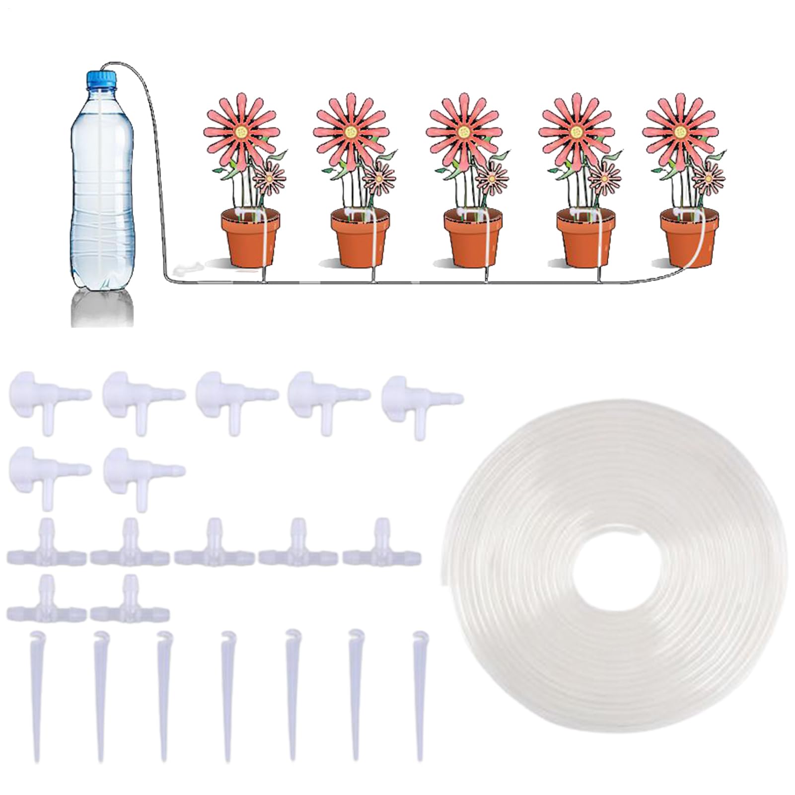 Drip Irrigation Heads, Automatic Drippers, Outdoor Drip Emitters with 23 Ft Tube for Potted Plant Lawn Garden Outdoor Greenhouse Tree Yard Raised Bed