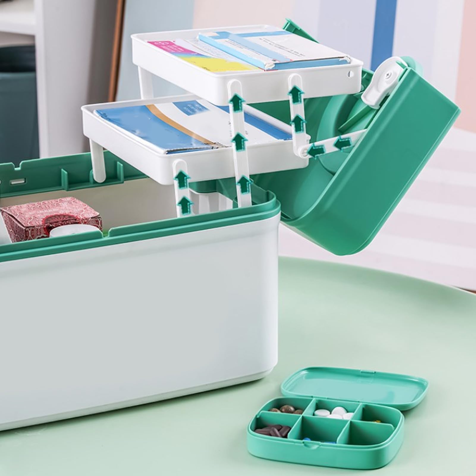 Ejoyous Pudełko do Przechowywania Leków PP Pojemnik na Zestaw Medyczny 31,5 X 21,5 X 22 Cm z plombą Przenośny Organizer o Dużej Pojemności do Przedszkola w Szkole Domowe Artykuły Ratunkowe (GREEN)
