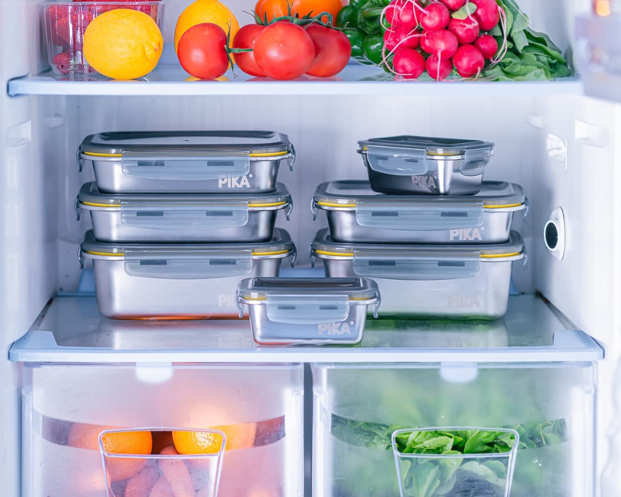 Pika - Lot de 7 boites alimentaires en inox - 3x 820ml + 2x 1200ml + 2x 260ml – Hermétique - Compatible au micro-ondes, four, congélateur - Batch cooking.