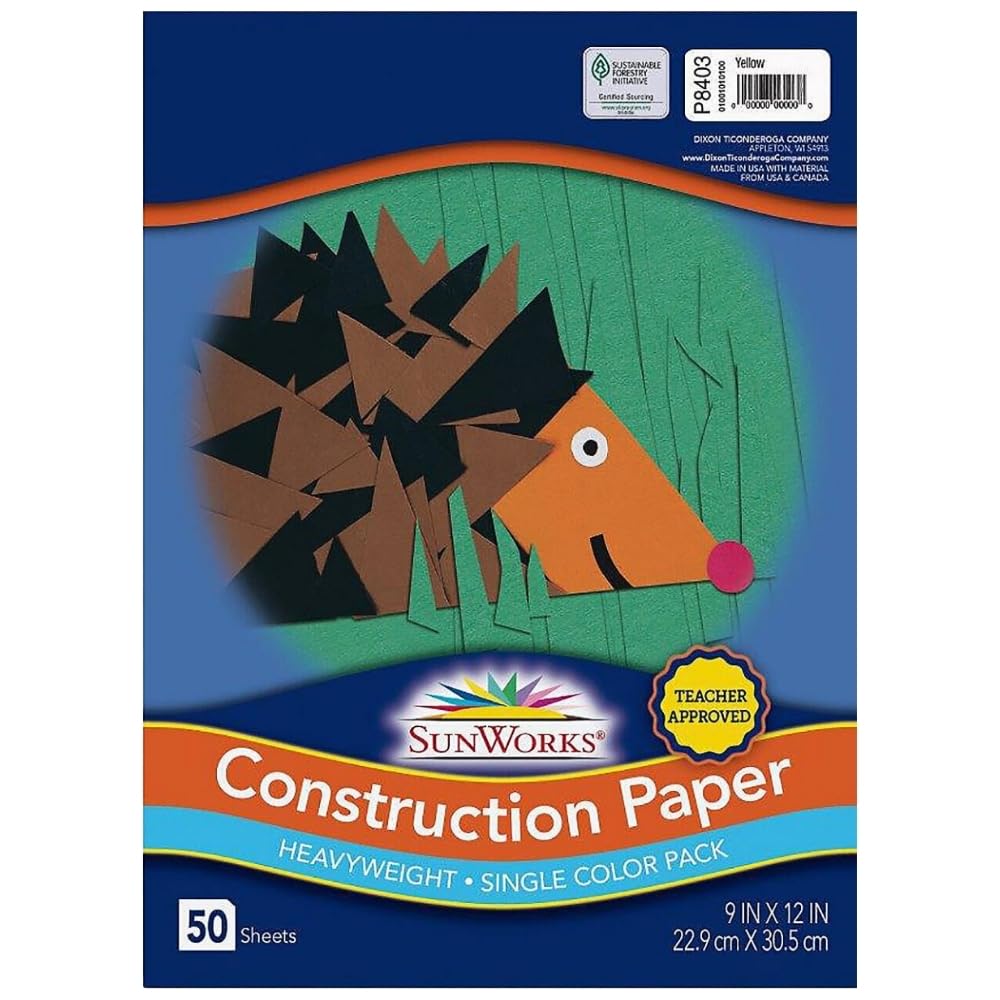 Papier de construction épais jaune Sunworks pour découpage facile sans déchirure