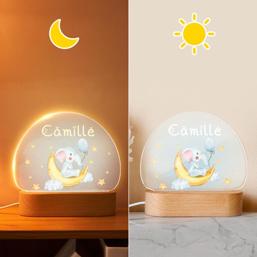 Veilleuse Personnalisée Bébé VEELU Avec Prénom Et Date - Lampe Chevet LED, Cadeau Naissance
