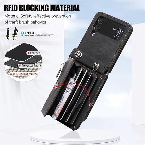 Miniatura 4 de Funda para teléfono Samsung Galaxy Z Flip 4 5G 2022 con correa cruzada para muñeca, cordón, soporte para tarjeta de crédito, ranura para el hombro,