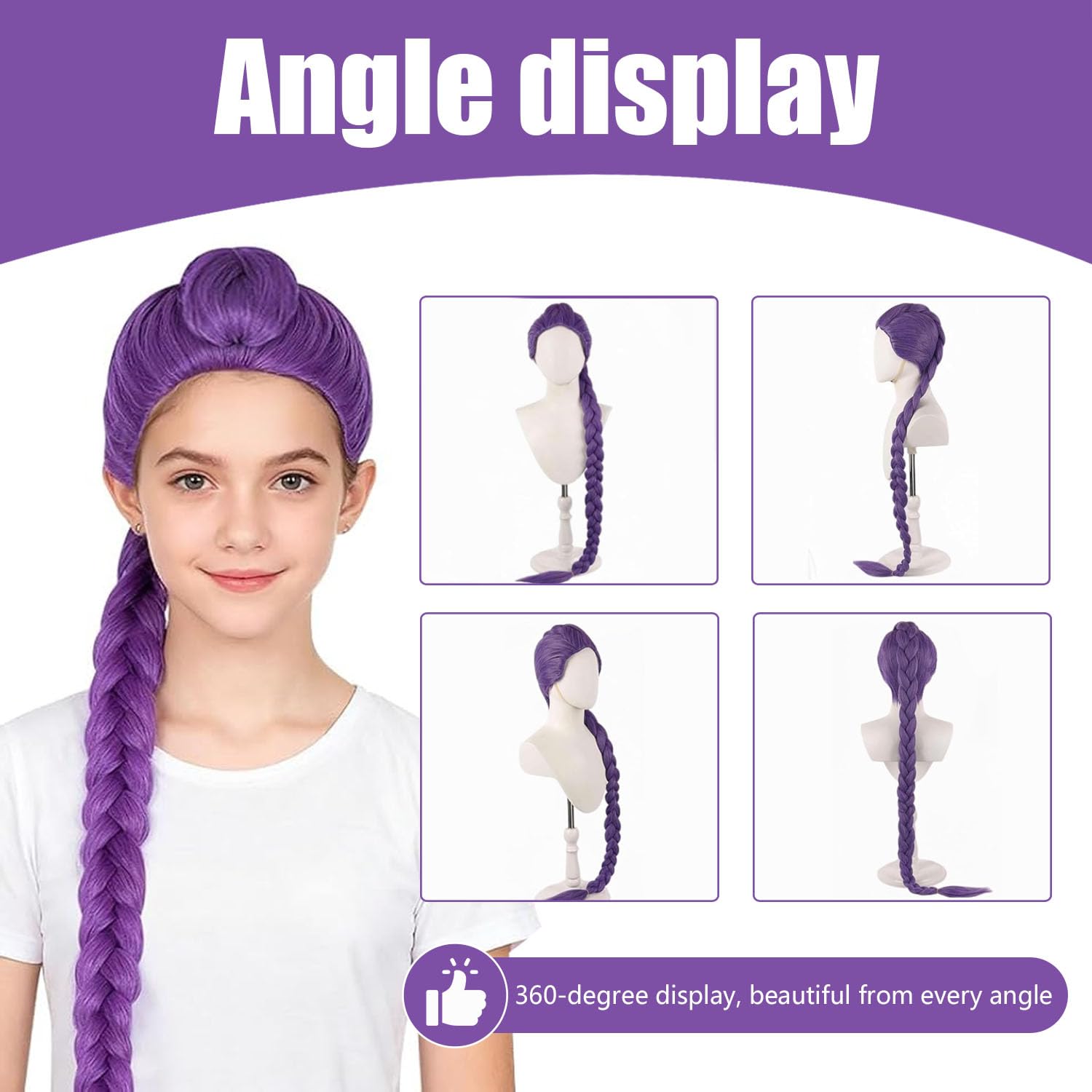 HTTDSLF Perruque Longue 80 cm, Violet Cheveux Longs, Perruque Violette Longue Cosplay Enfants et Adultes, pour Fêtes, Usage Quotidien, Festivals