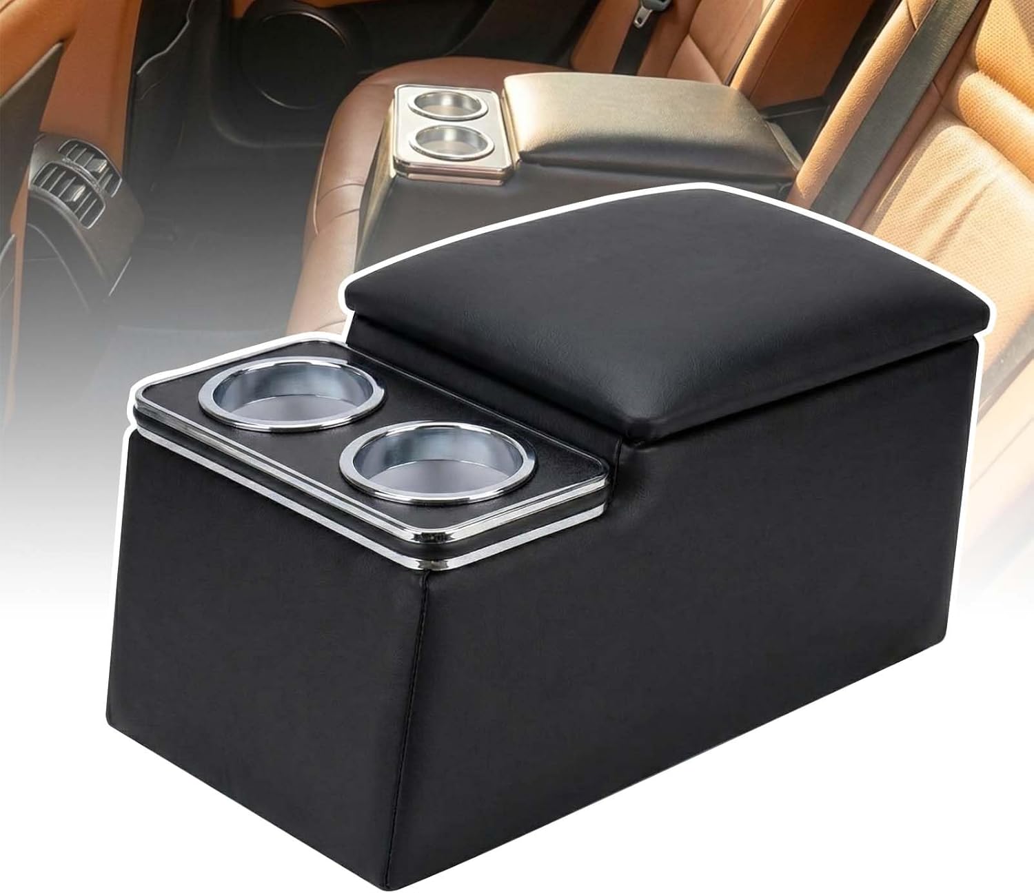 Universal Bench Seat Consoles, with Cup Holders, Car Armrest Storage Box, for Car & Minivan & Van Truck Center Console, Black