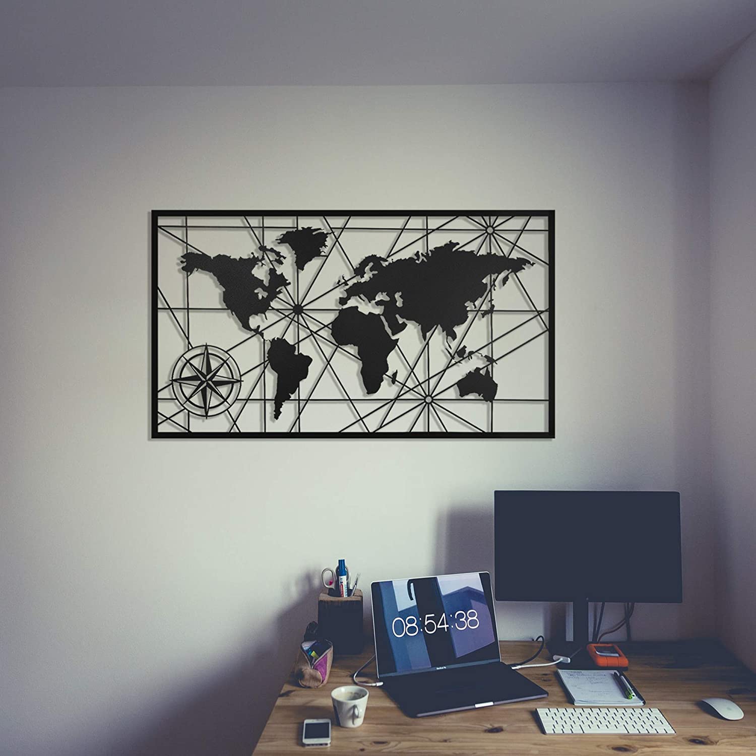 BAUPOR Einzigartiges Design, Weltkarte, Metall-Wanddekoration, 3D-Metallskulptur, Wanddekoration für Zuhause, Büro, Schlafzimmer, Wohnzimmer, Außendekoration (73 x 41 cm)