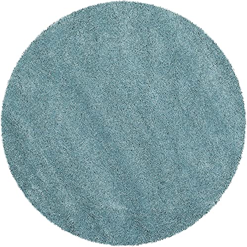 Image of Shaggy Carpets and Rugs for Hall and Drawing Room 8x8 Round Sky Blue Color