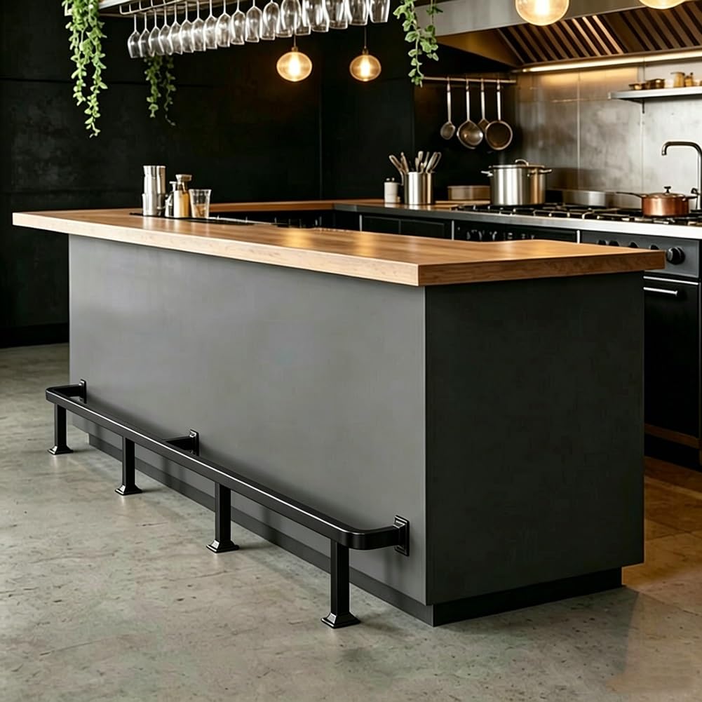 Bar Foot Rail Kit, 304 Stainless Steel Wall Mount Foot Rest, Square Satin Finish Under Counter Railing for Kitchen Island Home Bar(Black,7.87ft/2.4m)