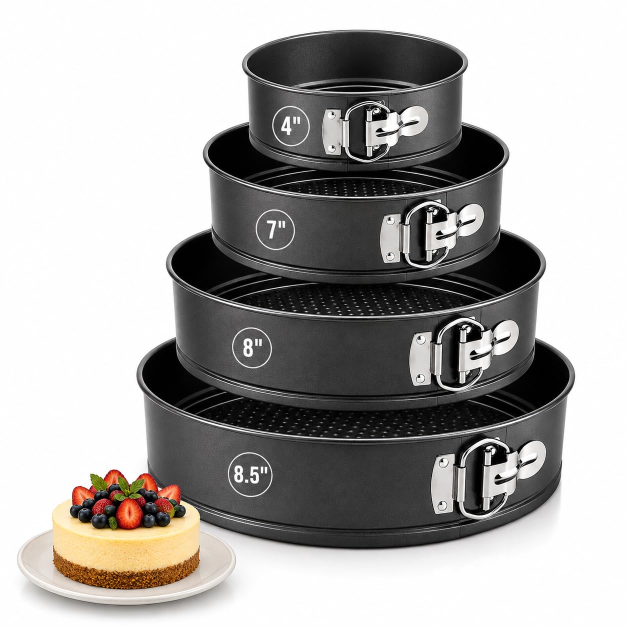 PureBake Round Cake Tin Set SGS Certified Non-Stick Springform Moulds Removable Bottom Cheesecake Moulds for OTG Microwave Baking Durable Cake Pans for Home Bakers (4pcs Cake Tin Combo)-picture-15