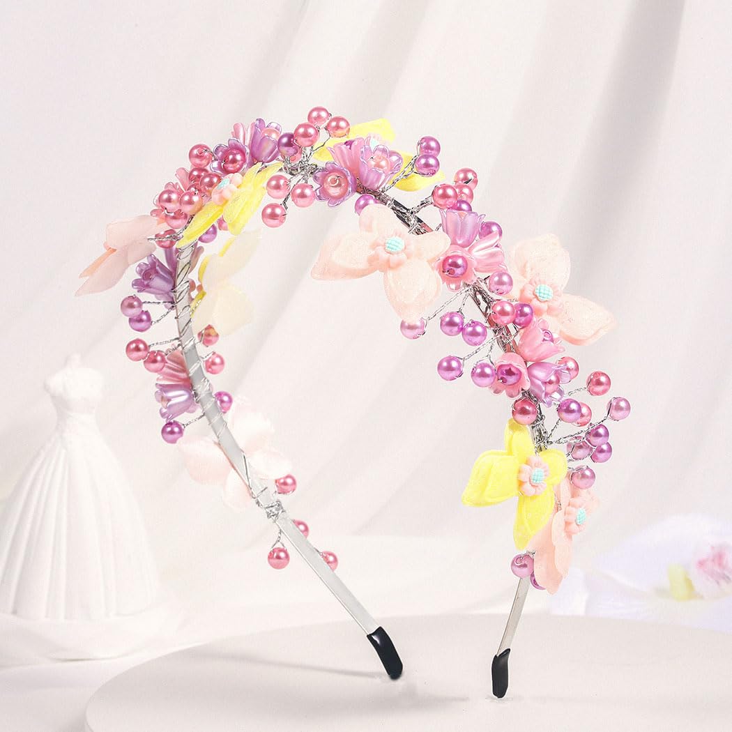 IYOU Princess Wedding Headband Purple Butterfly Hair Bands Pearl Communion Bridal Hair Accessories for Girls - Image 2