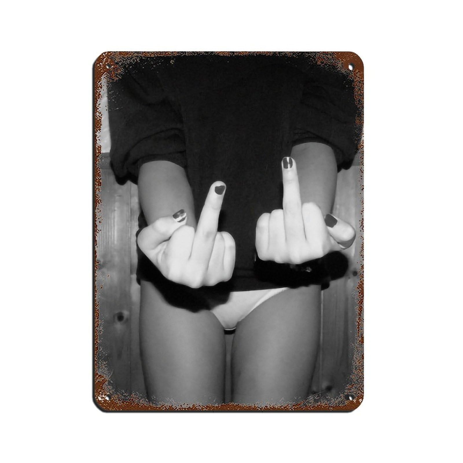 Middle Finger, Vintage Feminist Poster Tin Sign Vintage Metal Pub Club Cafe Bar Home Wall Art Decoration Poster Retro 12x16inch(30x40cm)