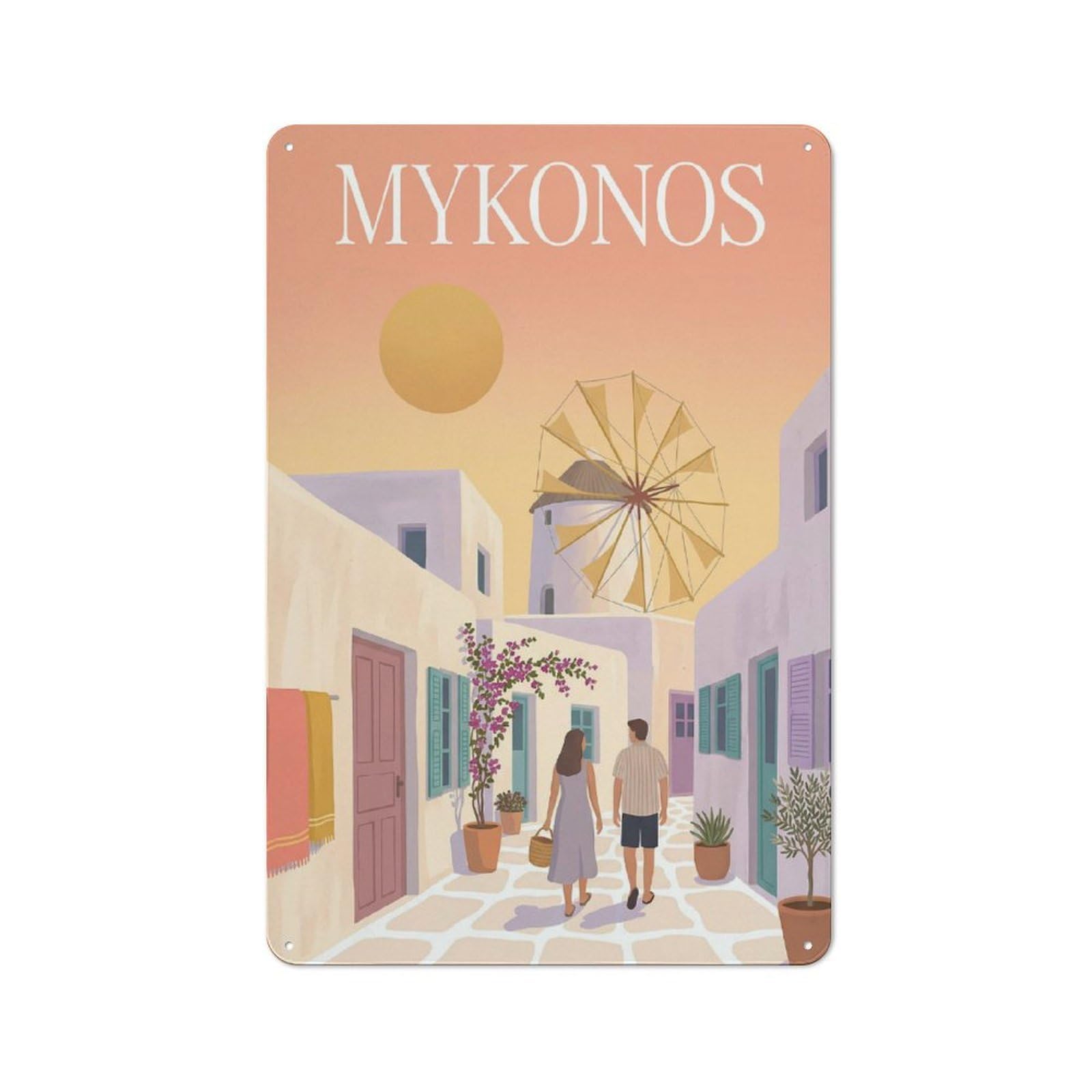 Junmoney Style-9 Mykonos Greece (2) Printed Metal Sign 30X20cm For Lounge Or Reading Corner, For Retro Home Interiors, For Garage And Workshop Walls