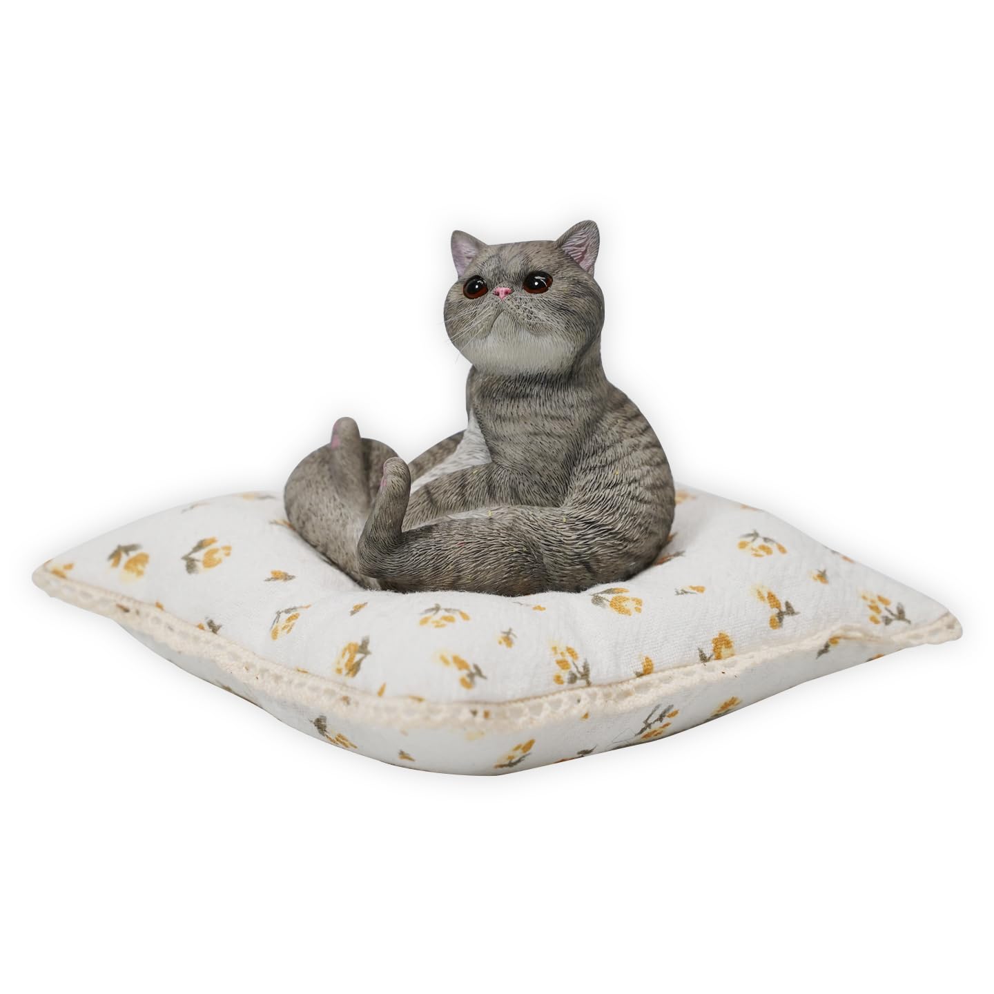 Chat blanc assis AMITD : figurine réaliste aux détails texturés uniques