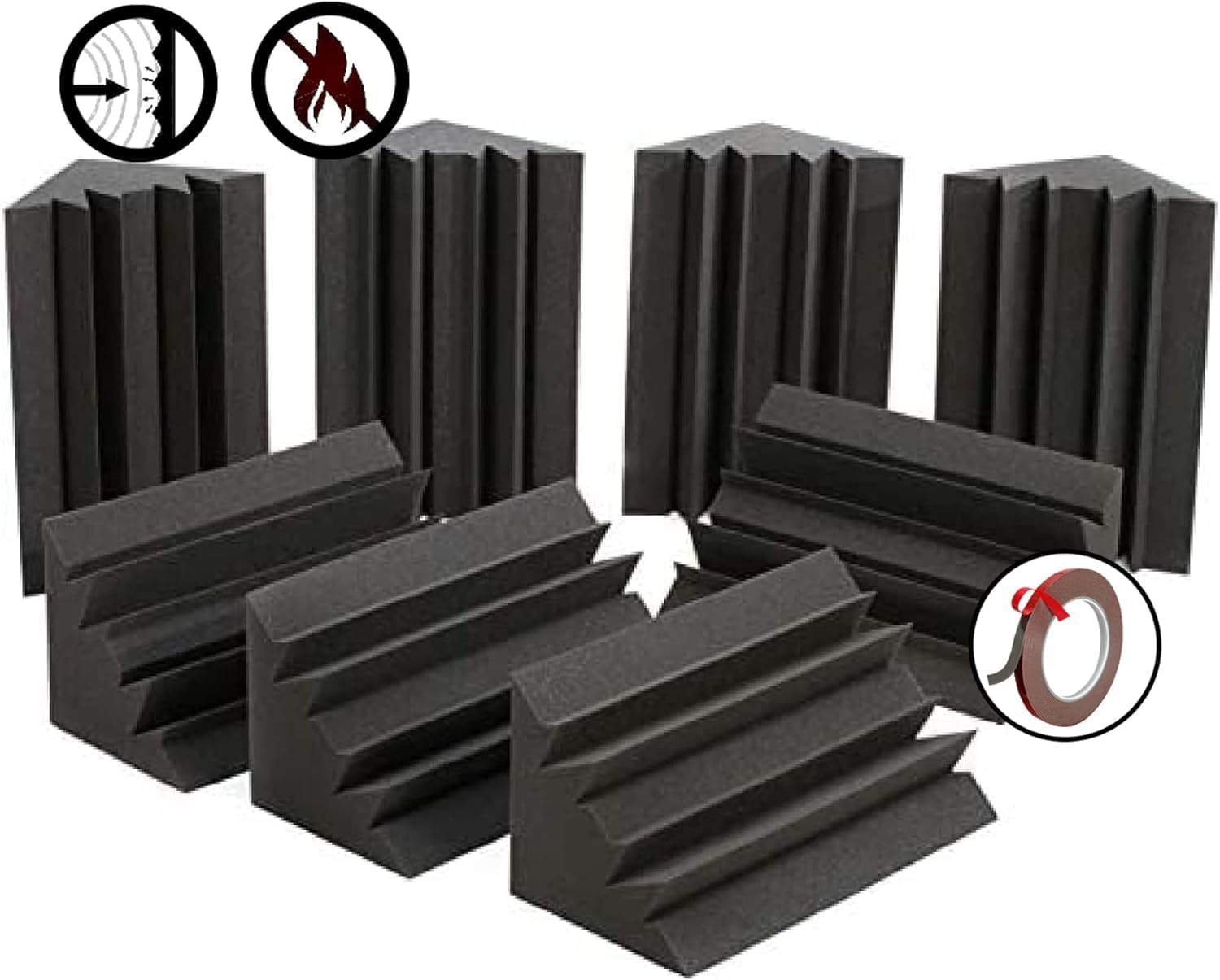 8 Pack Bass Trap Acoustic Foam Panel DIY Design Studio Soundproofing Wall Tiles Sound Insulation 4.7" X 4.7" X 9.4" Black AP1133