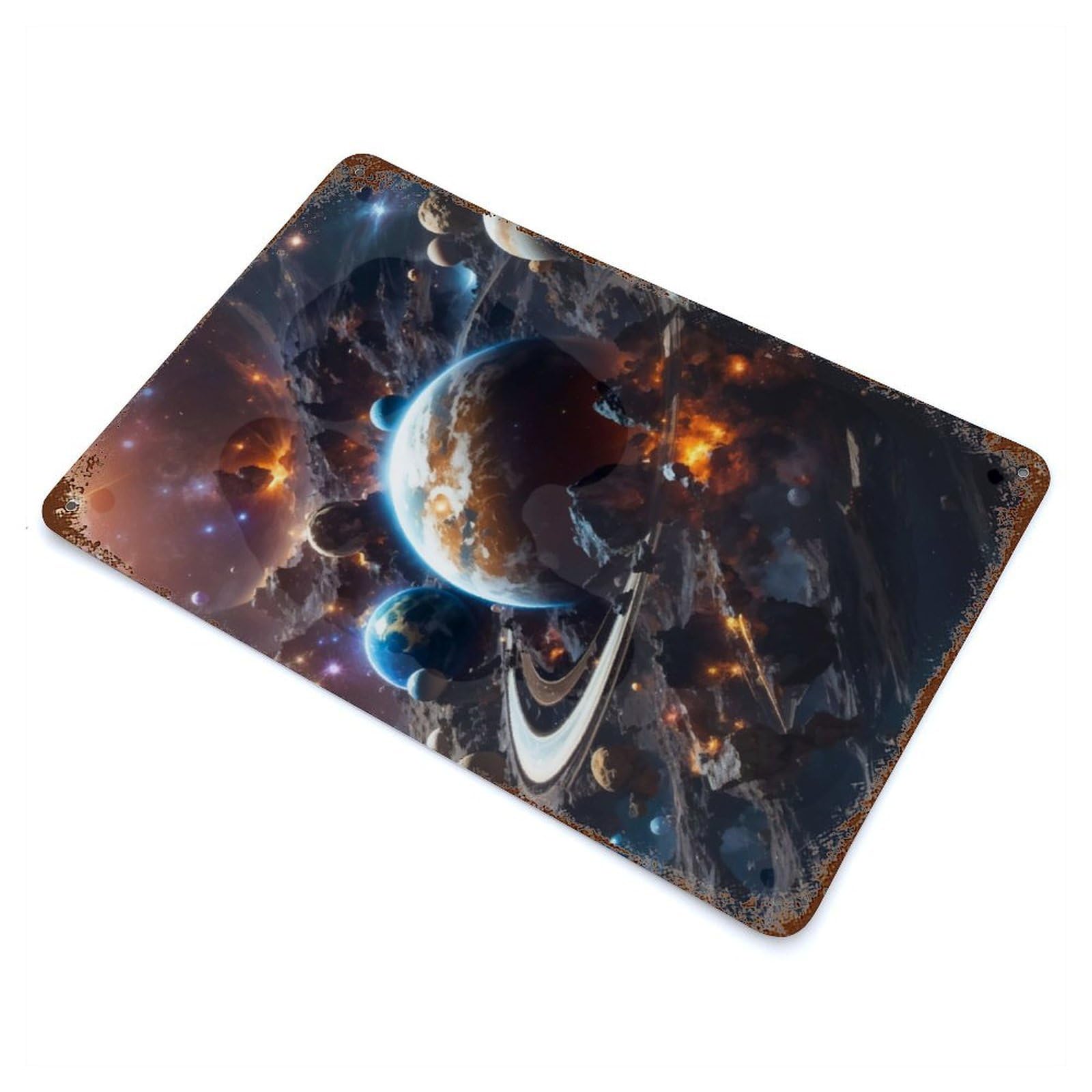 Space Chaos 11.8"x7.9" Rustic Tin Plaque, Novelty Wall Decor for Living Room, Hallway And Home Decor