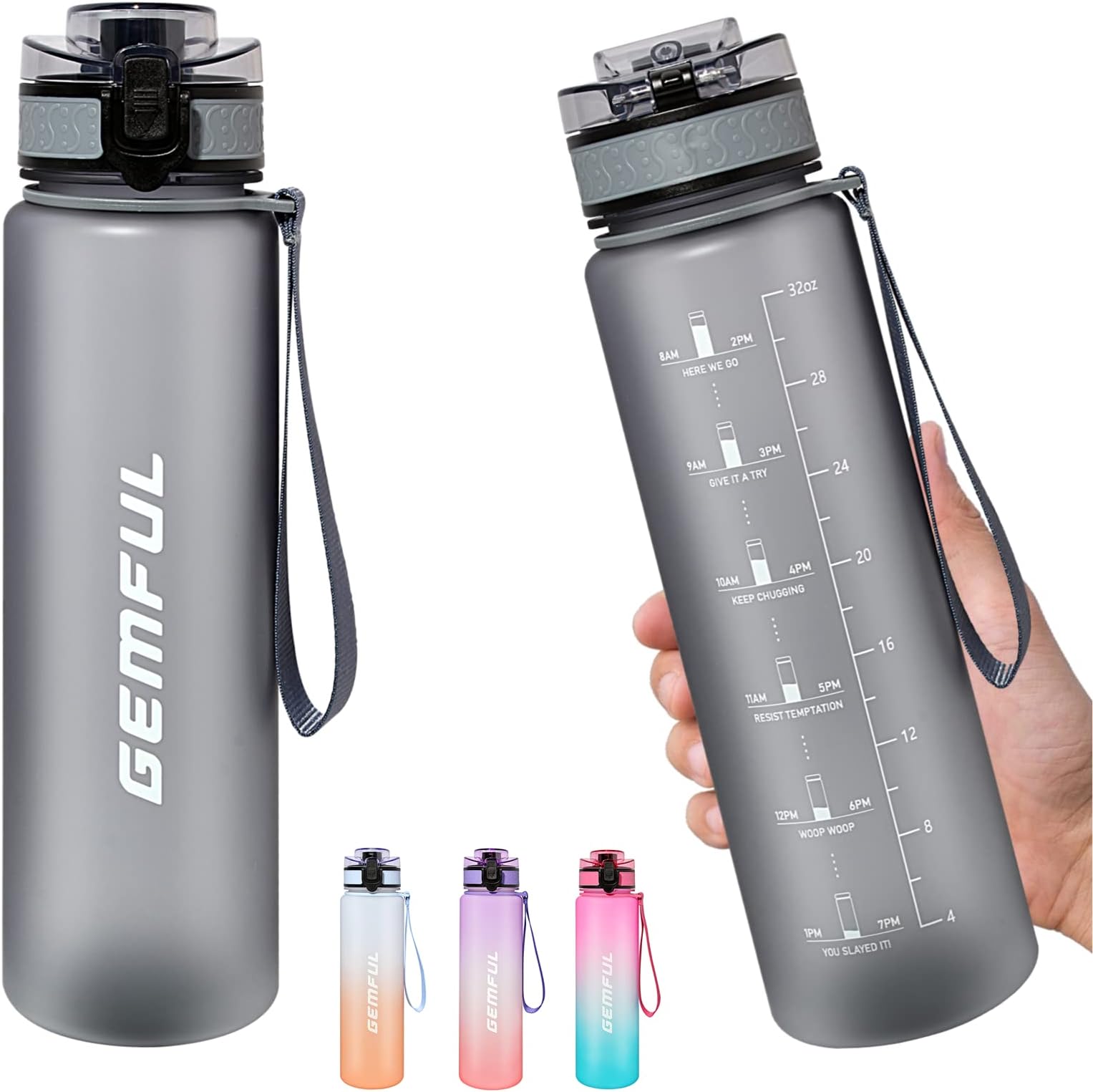 Sports Water Bottle 1L Wide Mouth for Picnic Beach Vacation