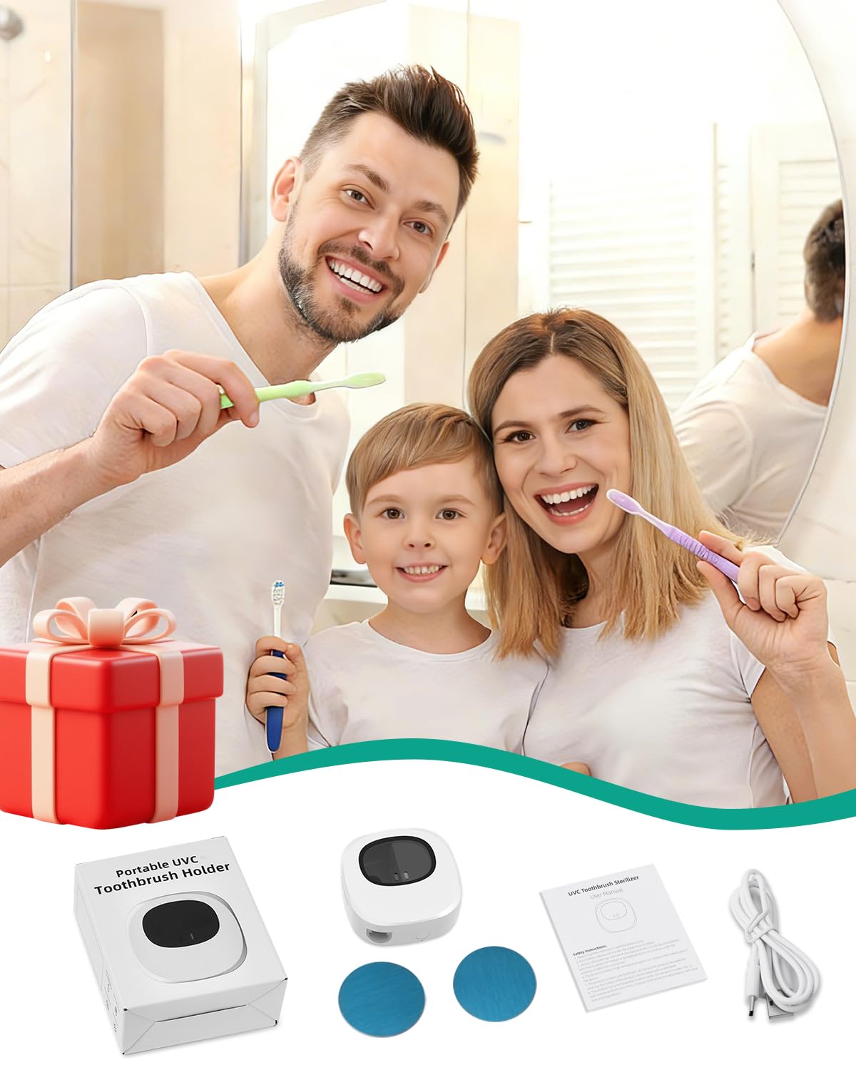 UV sterylizator do szczoteczek do zębów, ORIA UV uchwyt na szczoteczki do zębów z światłem UV-C i funkcją suszenia - Przenośny uchwyt na ścianach do szczoteczek elektrycznych i manualnych (np. Oral-B