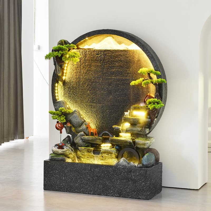 Exquisite Stone Concrete Zen Indoor/Outdoor Waterfall Fountain with LED Lights,Housewarming Gift,Home Decoration,Living Room,Balcony,Yard (Hanging Pot)(Hanging Pot)