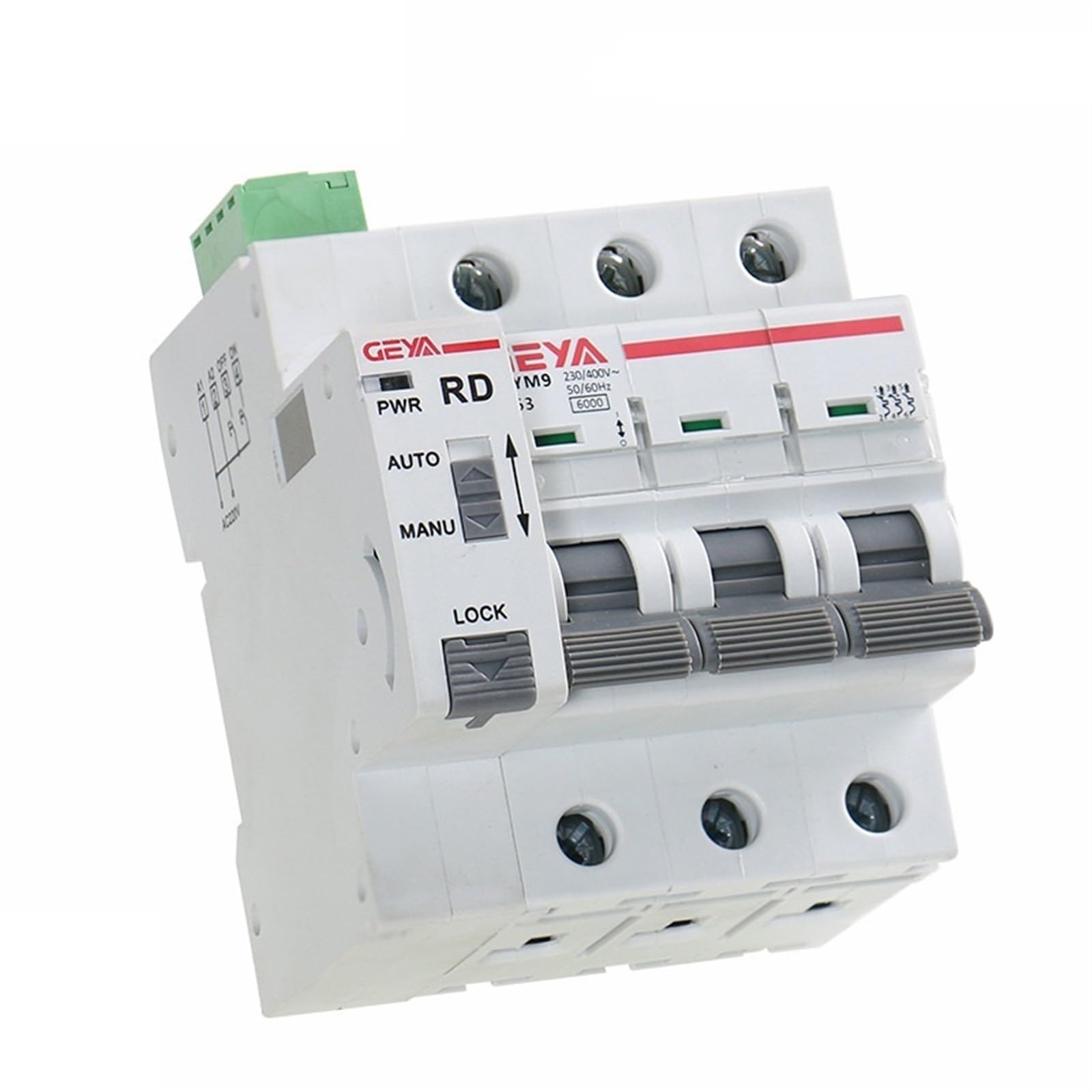 Interruttore magneto-termico tripolare GYM9 con guida DIN con dispositivo di riattivazione automatica Interruttore automatico a riattivazione per casa intelligente(3PMCB63A,GRD9M-R-DC12V-AUTO)
