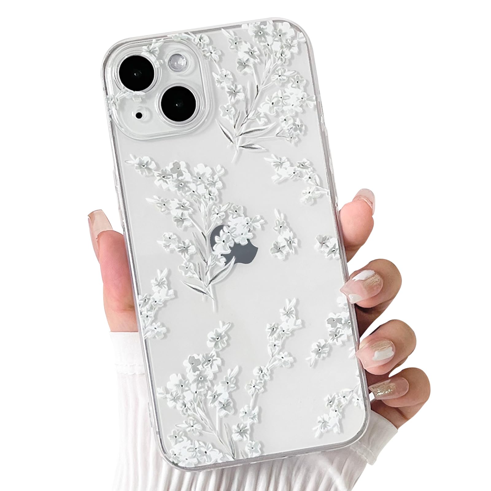 NITITOP Compatible with iPhone 14 Case Cute Clear Flower Floral Artistic Design for Women Girls Stylish Slim Soft