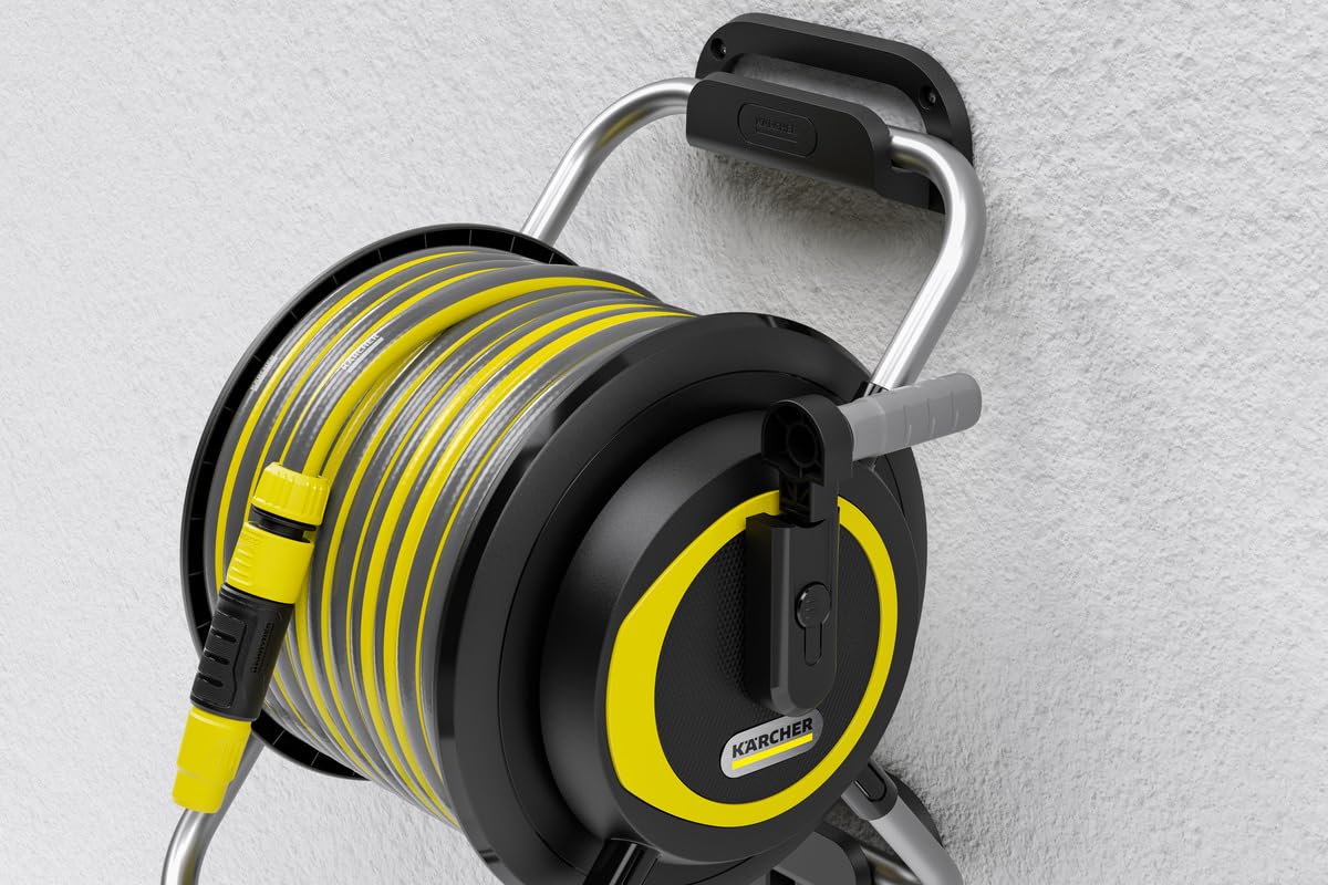 Kärcher Support de tuyau HR 4.30 : flexible, rangement facile au mur et pour une utilisation mobile dans le jardin, support de seringue, tuyau de 30 m et accessoires, noir
