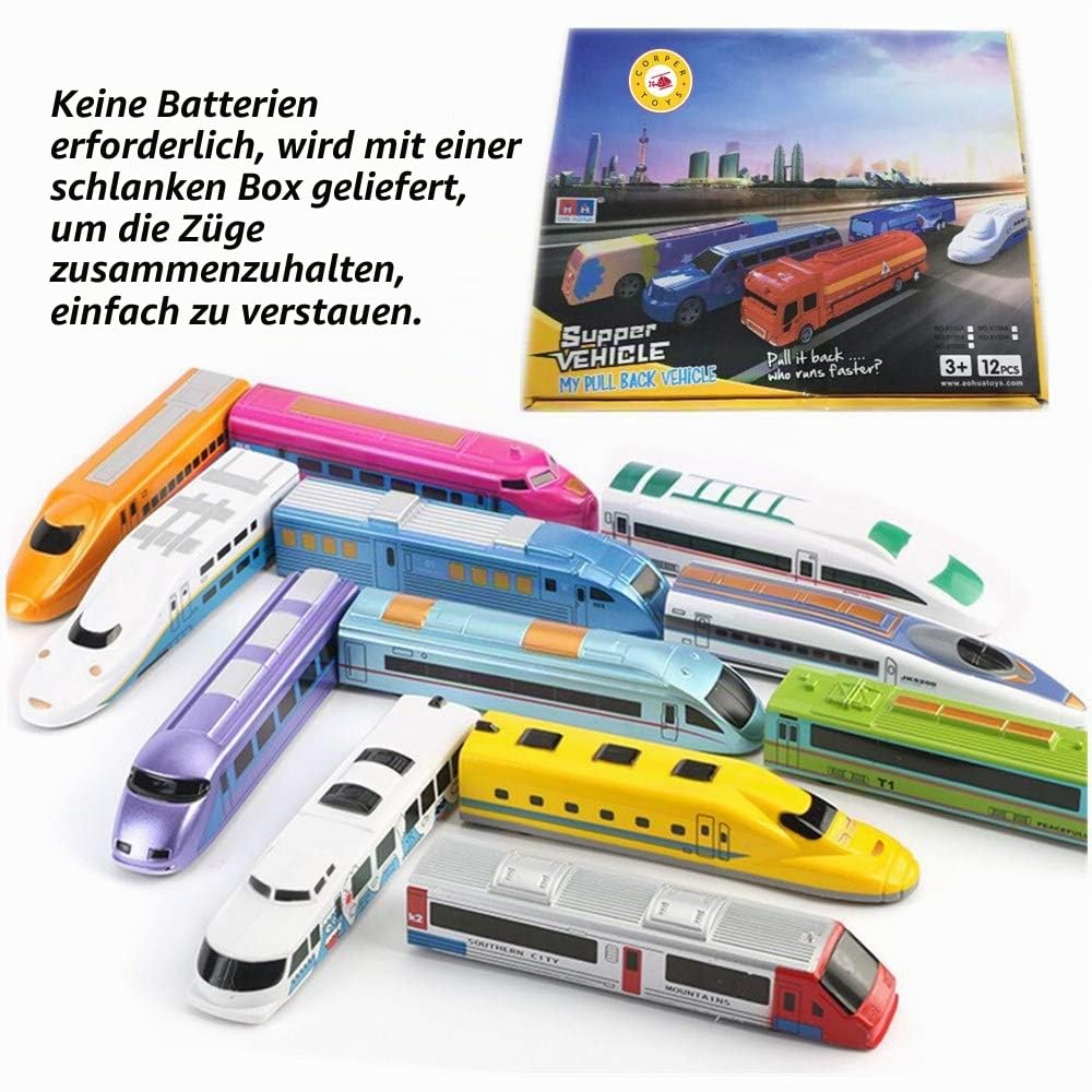 CORPER TOYS Bullet Train Pull Back Toy High Speed City Train Modern Lokomotiven for Kids Toddle Boys - Bundle of 12