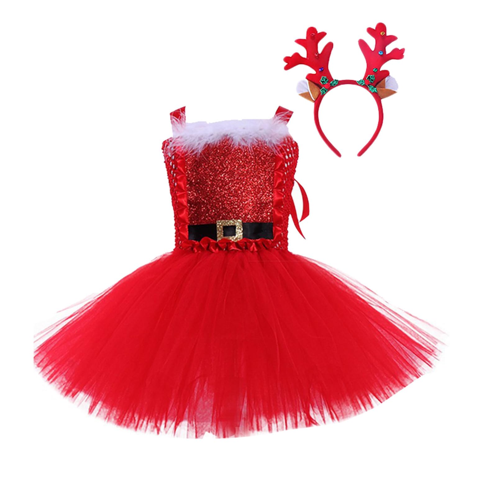 Cokbyavla Baby Christmas Dress Girl, Christmas Candy Cane Printable Pattern Clothes My First Baby Girl Romper Dress Elk Little Reindeer Tutu Pump Kid 10-12 Years