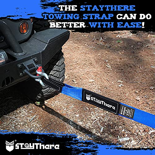 Stay There 3'' X 30 Ft Tow Strap, Heavy Duty With 30,000 Lb Capacity-Emergency Towing Rope For Recovery Vechiles-Storage Bag (Blue) #TOP4